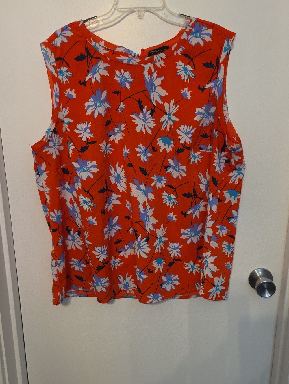 Dalia Red Sleeveless Floral Camisole with Blue & White Flowers
